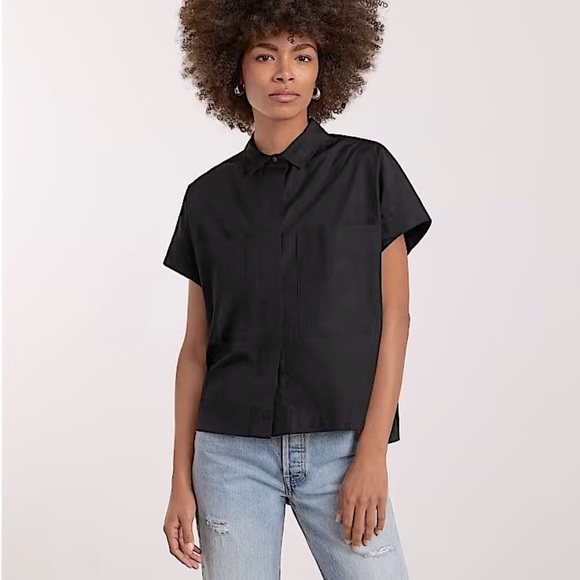 Everlane Tops - Everlane the poplin short sleeve box shirt black collared button up NEW small